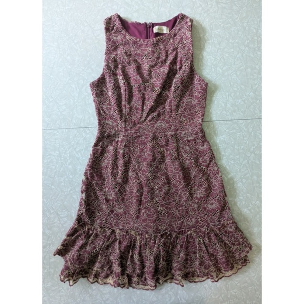 Altar'd State Womens Plum Purple Floral Lace Ruffle Hem‎ Sleeveless Dress Size S